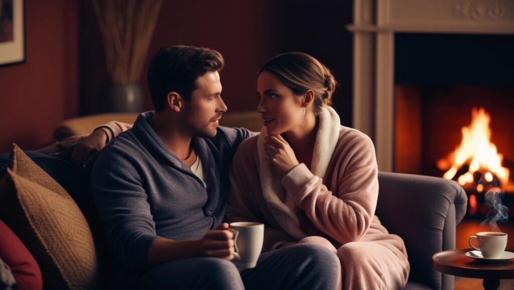 A cozy couple deep in conversation, sparking intimacy and connection.