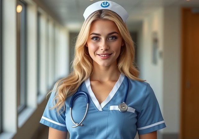 A smiling nurse in scrubs, holding a clipboard